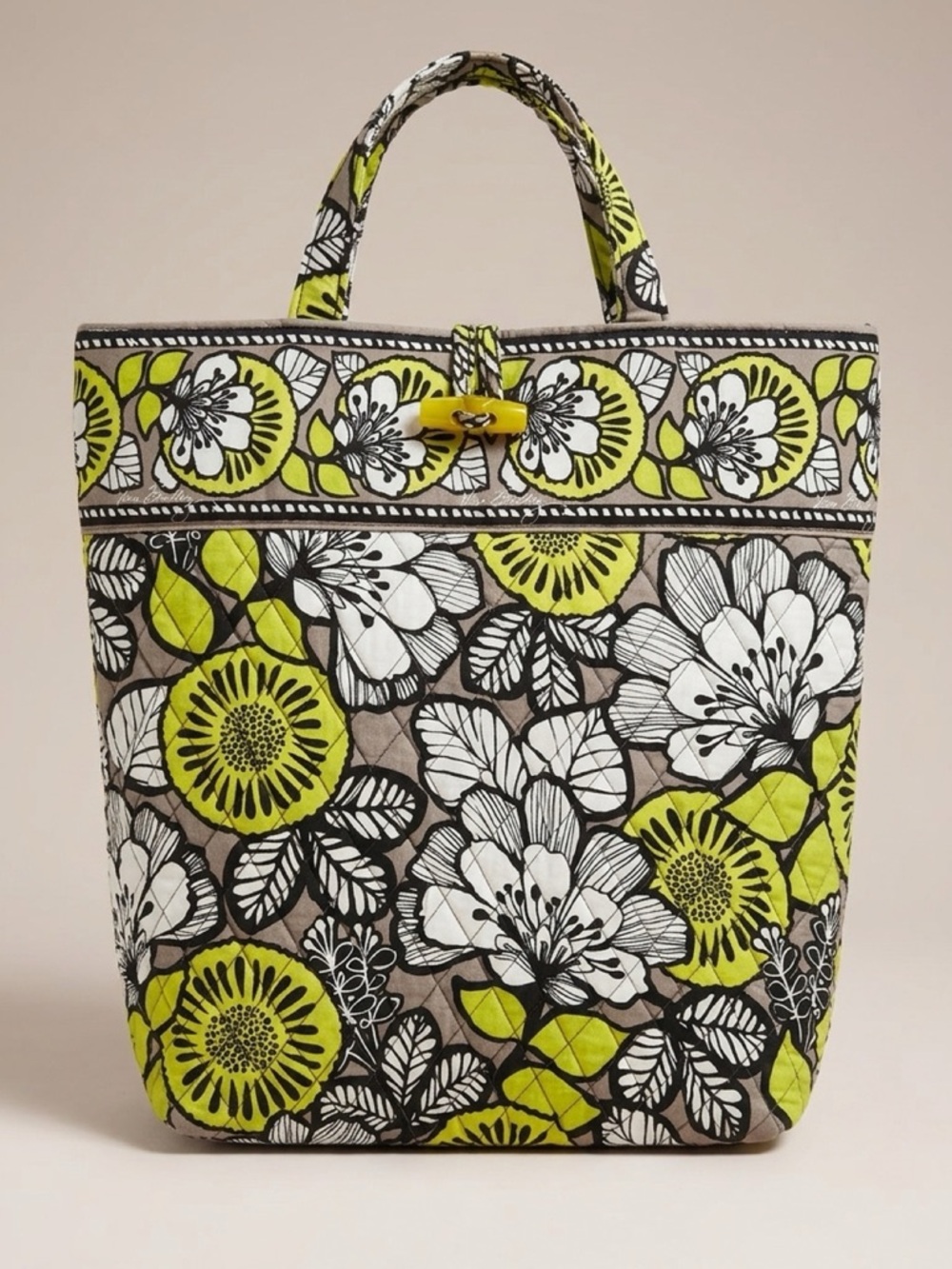 Vera Bradley CITRON Floral Tote Bag in Lime Green, White & Black